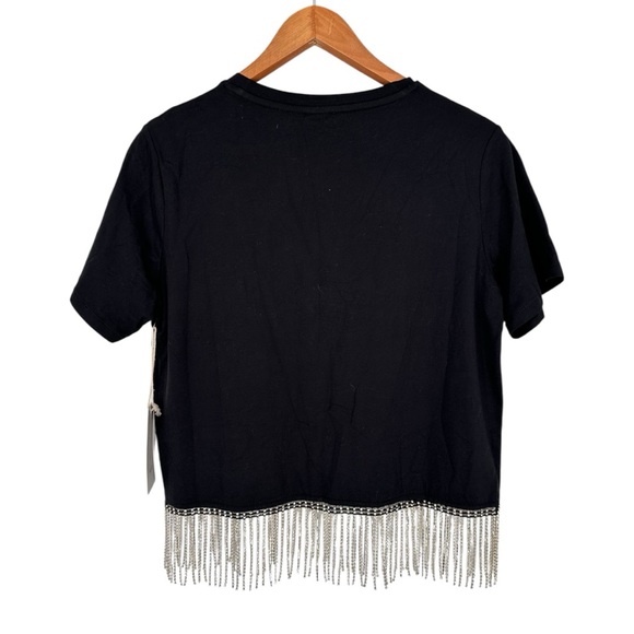 J by Joie Black T-Shirt with Rhinestone Trim Hem size Small Short Sleeve NWT - Picture 8 of 11